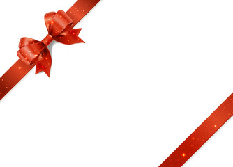 きらきら輝くサテンのリボン（斜め・赤）