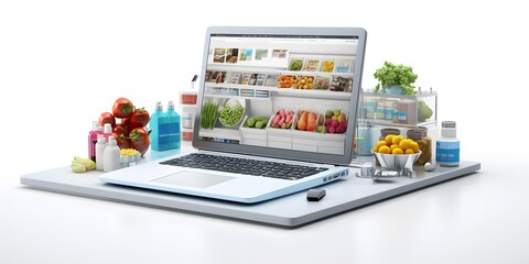 3d supermarket laptop isolated white background 3d image