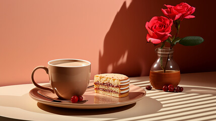 Fototapeta na wymiar Conceptual still life with sweet dessert - cakes and drinks