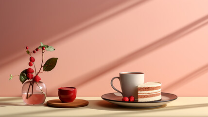 Conceptual still life with sweet dessert - cakes and drinks