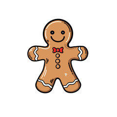 Gingerbread man holiday biscuit or cookie line art vector Outline Simple vector illustration.