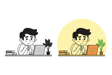 A boy works in the office || Business illustration