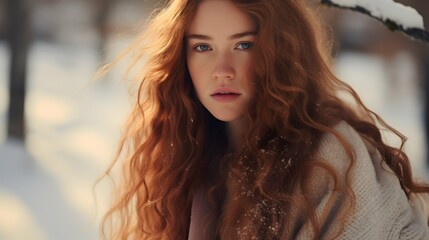 Fototapeta premium Beautiful woman portrait photography, photo, pretty girl, winter fashion, Generative AI