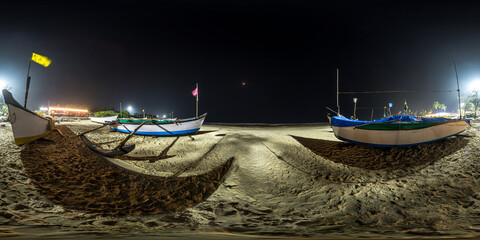 seamless spherical hdr 360 night panorama near fishing boats on the ocean in india in...