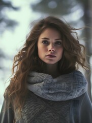 Naklejka premium Beautiful woman portrait photography, photo, pretty girl, winter fashion, Generative AI