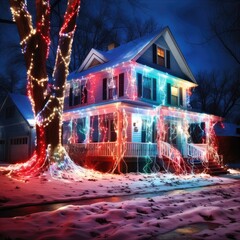 Enchanting Glow: Long Exposure Capture of Vibrant Christmas Lights, generative AI