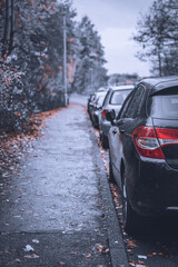 Parked Cars in street - Autumn UK