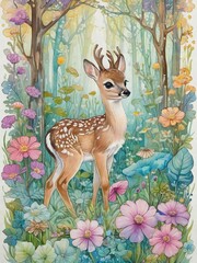 Painting of a cute fawn, Ai