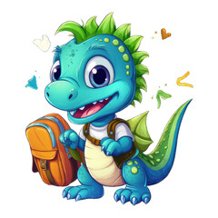 Obraz premium cute little blue Cartoon dinosaur on a transparent background