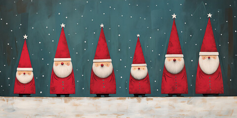 A row of Santa’s as a background  - 681099308