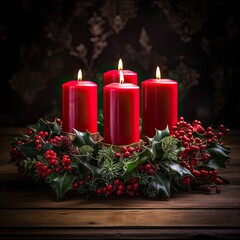 Candlelit Serenity: Christmas Candles Casting Warm Festive Glow, generative AI