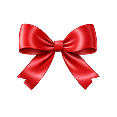 Red ribbon with bow isolated on transparent background. AI generated.