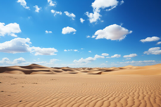Beautiful sand dunes in the desert with blue sky