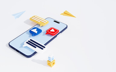 Smartphone messenger mobile app concept with smartphone, 3d render