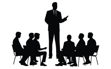 Silhouettes meeting man group presentation seminar office conference corporate training A Collection of Dynamic Business Meeting Illustrations isolated set
