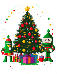 christmas tree with gifts and dolls