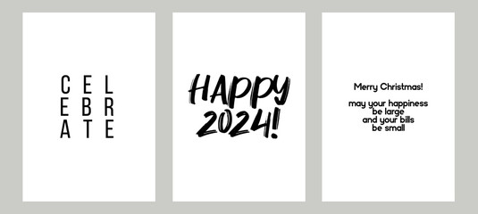 Big Set of 2024 Happy New Year logo text design on colorful background. Collection of 2024 Happy New Year symbols