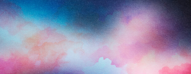 Dark blue cyan white, pinkish white abstract watercolor. Colorful art background. Light pastel. Brush splash daub stain grunge. Like a dramatic sky with clouds. Or snow storm cold wind frost winter. - obrazy, fototapety, plakaty
