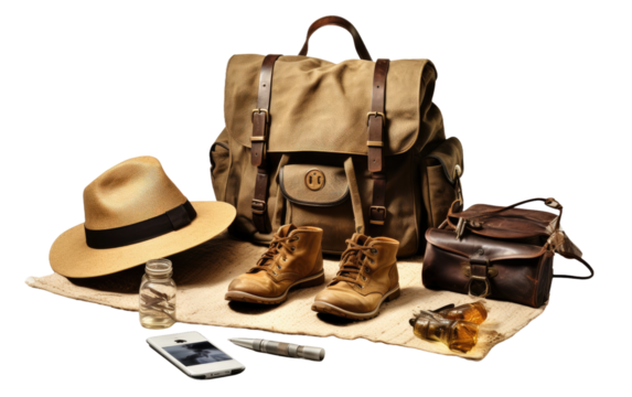 Safari Explorers Kit Jungle Adventure Essentials on a White or Clear Surface PNG Transparent Background