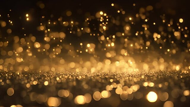 Sparkling gold festive bokeh background. 4K 3D loop animation Abstract festive motion background shining gold bokeh. Shimmering sparkling glitters particles flare light. awards ceremony, nightclub, fa