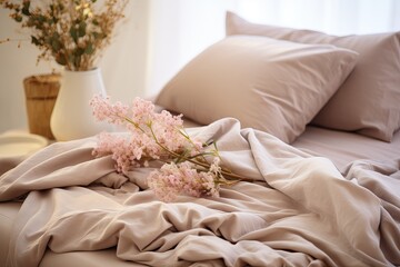 Cozy bright modern bedroom. White interior background