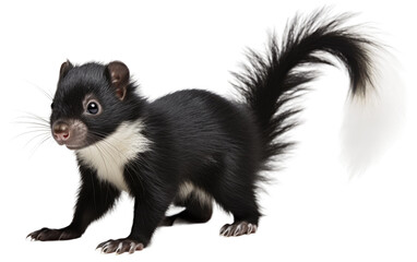 Fototapeta premium Scurrying Skunk Plushie Cuddly Critter Charm on a White or Clear Surface PNG Transparent Background
