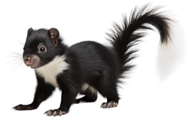 Scurrying Skunk Plushie Cuddly Critter Charm on a White or Clear Surface PNG Transparent Background