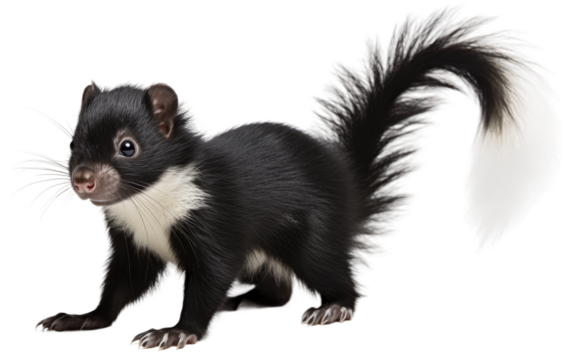 Scurrying Skunk Plushie Cuddly Critter Charm on a White or Clear Surface PNG Transparent Background