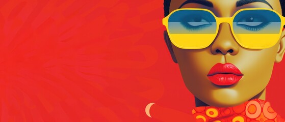 Abstract portraits of a black woman wearing glasses. with copy-space for text. surreal portrait with red background