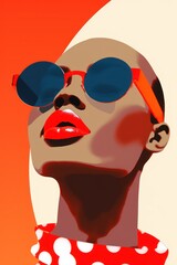 Abstract portraits of a black woman wearing glasses. with copy-space for text. surreal portrait with red background