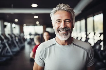 Papier Peint photo Lavable Fitness Elderly man smiling in the gym by Generative AI