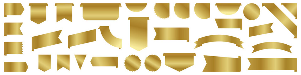 Gold ribbon. Gold ribbon set. Emblem collection.