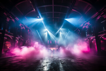 Concert activity stage with pink smoke