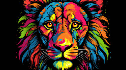 Abstrakcyjny kolorowy obraz majestatycznego lwa.  - obrazy, fototapety, plakaty