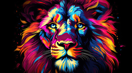 Abstrakcyjny kolorowy obraz majestatycznego lwa. 