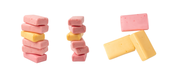 Fruit Chews Isolated, Pink Chewable Candies, Fruit Chew Candy Pile, Square Taffy, Colorful Gummy Candies
