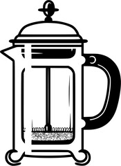 Coffee French Press Vintage Outline Icon In Hand-drawn Style