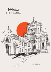 Drawing sketch illustration of Vilnius, Lithuania