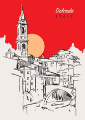 Drawing sketch illustration of Dolcedo, Italy