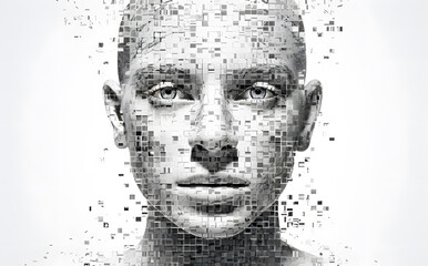 3d image of human head created from blocks  in the style of futuristic digital art