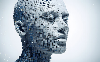 3d image of human head created from blocks  in the style of futuristic digital art - obrazy, fototapety, plakaty