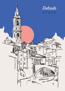 Drawing sketch illustration of Dolcedo, Italy