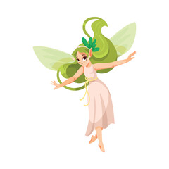 Elf and Fairy Girl Character with Wings Fluttering Vector Illustration