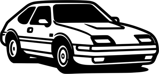 Vintage Travel Car in Autumn Countryside Outline Icon in Hand-drawn Style