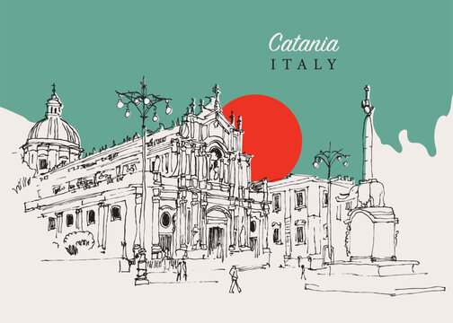 Drawing sketch illustration of Catania, Italy