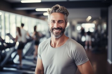 Fototapeta premium Man smiling in the gym by Generative AI