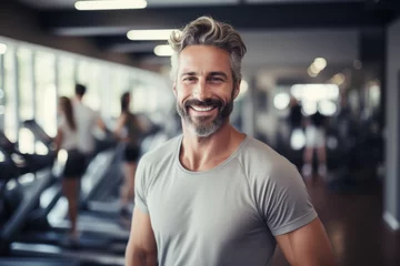 Abwaschbare Fototapete Man smiling in the gym by Generative AI © sonatik