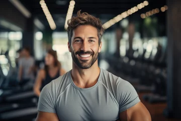 Fotobehang Man smiling in the gym by Generative AI © sonatik
