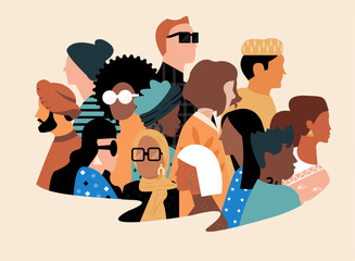 Flat illustration about diverse,  inclusion and togetherness without barrier - obrazy, fototapety, plakaty