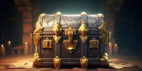 Treasure chest 3D illustration. Trove 3D illustration